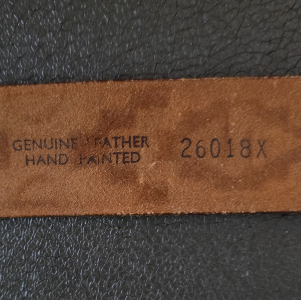 NWOT Vintage 70s Tooled Leather Zuni Sun Hand Painted Western Boho Belt 34 - Picture 7 of 11